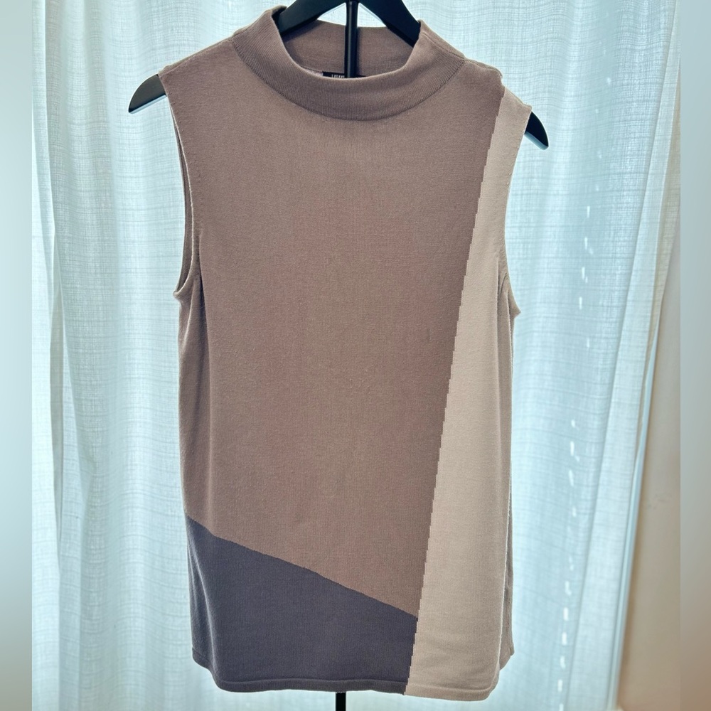 Lafayette 148 New York Taupe and Gray Sleeveless‎ Mid Turtleneck Tunic. Size M